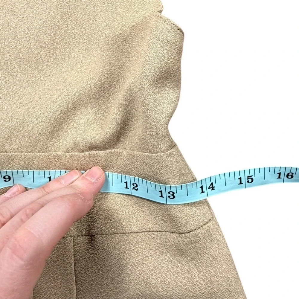 Vintage Newport News Tan Pinafore Midi Dress Square Neck Overall Style Petite 4‎